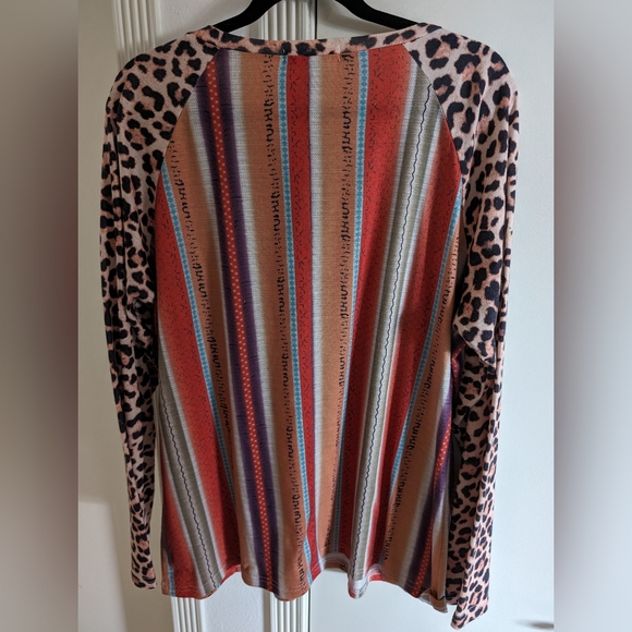 Multi color striped top with cheetah sleeves - Picture 3 of 3